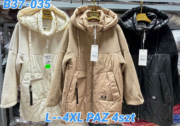 Kurtki damskie zimowe Roz L-4XL, 1 Kolor Paczka 4 szt